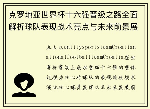 克罗地亚世界杯十六强晋级之路全面解析球队表现战术亮点与未来前景展望